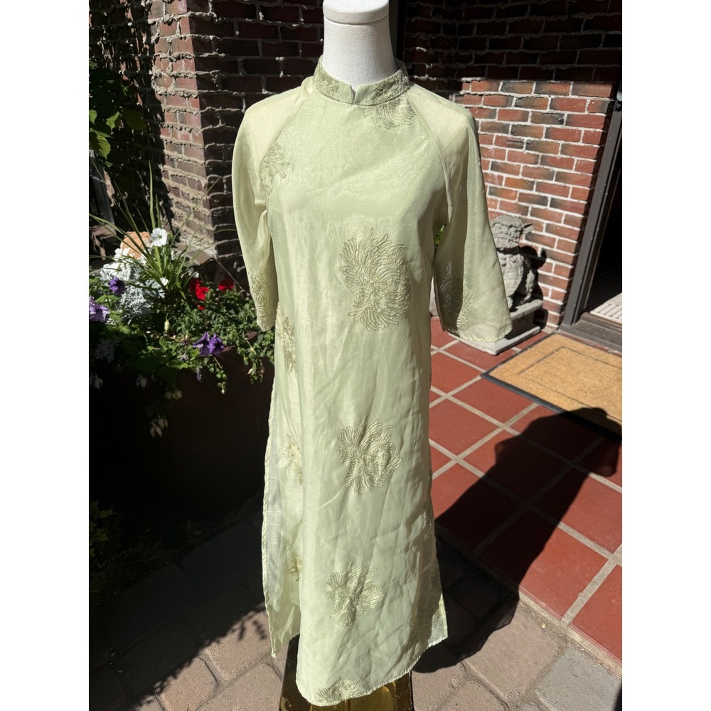 Havana Sage Green Embroidered Ao Dai Vietnamese Tunic
